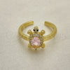 Anillo Multi Piedra 01.341.0077.1 Oro Laminado, Diseño de Tortuga, con Rosado Zirconia Cubica and Blanca Micro Pave, Pulido, Tono Dorado (One size fits all)