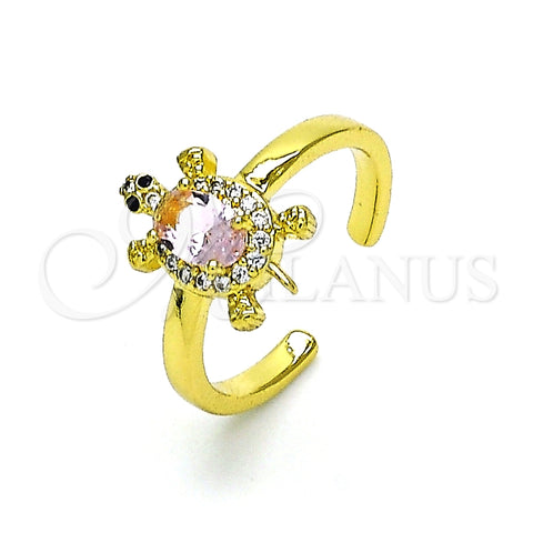 Anillo Multi Piedra 01.341.0077.1 Oro Laminado, Diseño de Tortuga, con Rosado Zirconia Cubica and Blanca Micro Pave, Pulido, Tono Dorado (One size fits all)