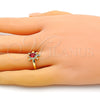 Anillo Multi Piedra 01.341.0077.2 Oro Laminado, Diseño de Tortuga, con Granate Zirconia Cubica and Blanca Micro Pave, Pulido, Tono Dorado (One size fits all)