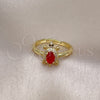 Anillo Multi Piedra 01.341.0077.2 Oro Laminado, Diseño de Tortuga, con Granate Zirconia Cubica and Blanca Micro Pave, Pulido, Tono Dorado (One size fits all)
