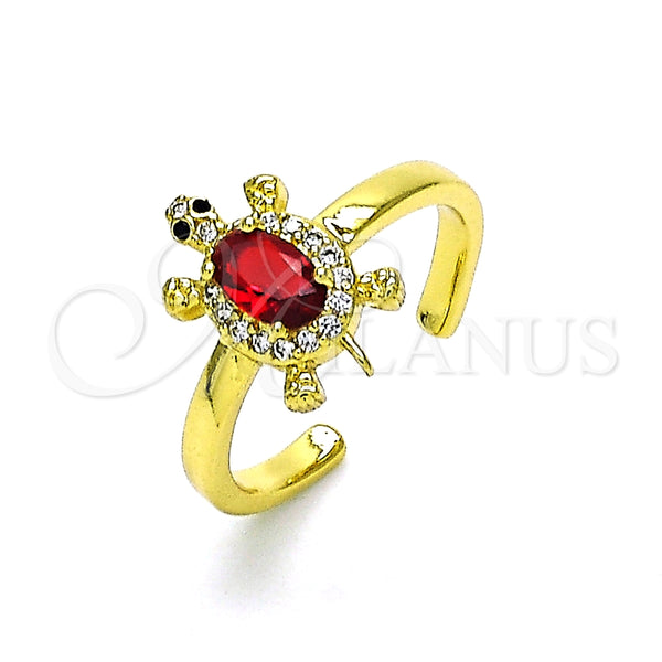 Anillo Multi Piedra 01.341.0077.2 Oro Laminado, Diseño de Tortuga, con Granate Zirconia Cubica and Blanca Micro Pave, Pulido, Tono Dorado (One size fits all)