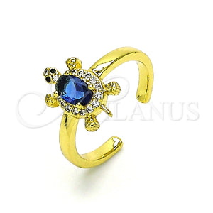 Anillo Multi Piedra 01.341.0077.3 Oro Laminado, Diseño de Tortuga, con Zafiro Azul Zirconia Cubica and Blanca Micro Pave, Pulido, Tono Dorado (One size fits all)