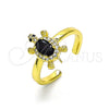 Anillo Multi Piedra 01.341.0077.5 Oro Laminado, Diseño de Tortuga, con Negro Zirconia Cubica and Blanca Micro Pave, Pulido, Tono Dorado (One size fits all)
