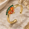 Anillo Multi Piedra 01.341.0082 Oro Laminado, Diseño de Sandia y Gota, con Zirconia Cubica Topacio y Verde, Pulido, Tono Dorado (Talla Unica)