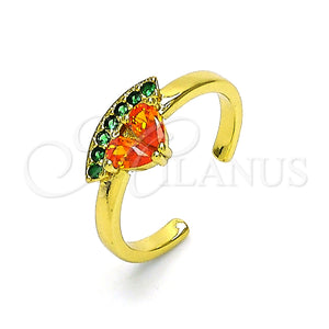 Anillo Multi Piedra 01.341.0082 Oro Laminado, Diseño de Sandia y Gota, con Topacio and Verde Zirconia Cubica, Pulido, Tono Dorado (One size fits all)