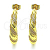 Arete Dormilona 02.195.0154 Oro Laminado, Diseño de Torcido, con Blanca Micro Pave, Pulido, Tono Dorado