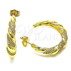 Arete Dormilona 02.195.0154 Oro Laminado, Diseño de Torcido, con Blanca Micro Pave, Pulido, Tono Dorado