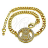 Pulsera Elegante 03.195.0001.08 Oro Laminado, Diseño de Osito, con Blanca and Granate Micro Pave, Pulido, Tono Dorado (04 MM Thickness, 8 Inches Length)