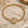 Pulsera Elegante 03.195.0001.08 Oro Laminado, Diseño de Osito, con Micro Pave Blanca y Granate, Pulido, Tono Dorado (Grosor 04 MM, 8 Pulgadas de Largo)
