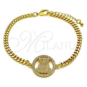Pulsera Elegante 03.195.0001.08 Oro Laminado, Diseño de Osito, con Blanca and Granate Micro Pave, Pulido, Tono Dorado (04 MM Thickness, 8 Inches Length)