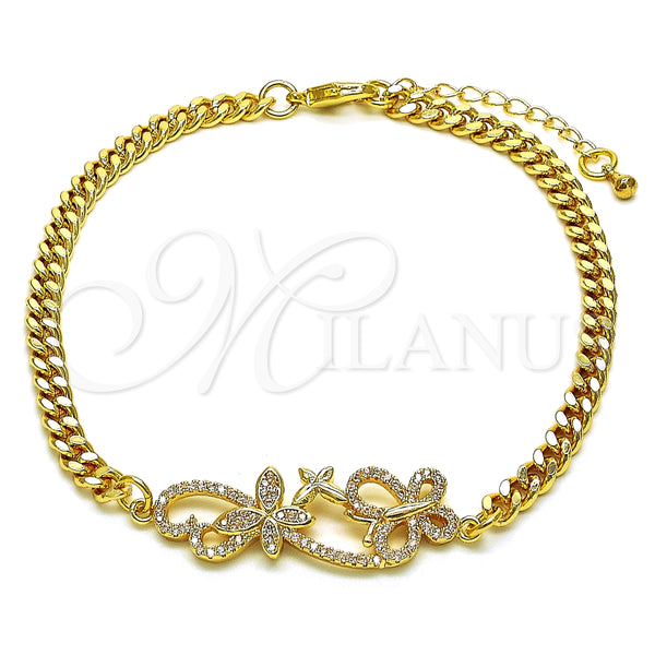 Pulsera Elegante 03.195.0002.08 Oro Laminado, Diseño de Mariposa, con Blanca Micro Pave, Pulido, Tono Dorado (04 MM Thickness, 8 Inches Length)