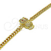 Pulsera Elegante 03.195.0003.08 Oro Laminado, Diseño de Búho, con Blanca Micro Pave and Rojo Naranja Zirconia Cubica, Pulido, Tono Dorado (04 MM Thickness, 8 Inches Length)