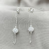 Arete Largo 02.399.0045 Plata Rodinada, Diseño de Corazón, con Cristal Blanca, Pulido, Tono Plateado