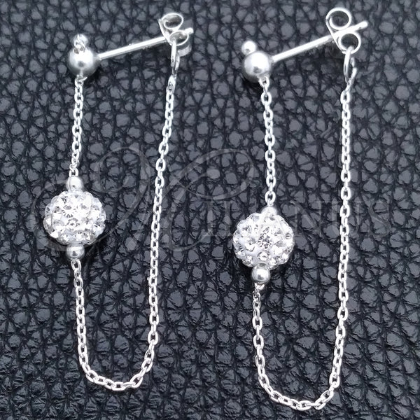 Arete Largo 02.399.0045 Plata Rodinada, Diseño de Corazón, con Cristal Blanca, Pulido, Tono Plateado
