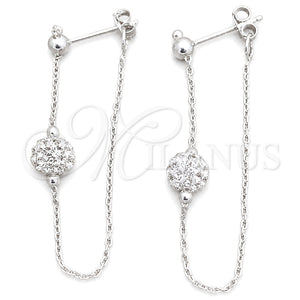 Arete Largo 02.399.0045 Plata Rodinada, Diseño de Corazón, con Cristal Blanca, Pulido, Tono Plateado