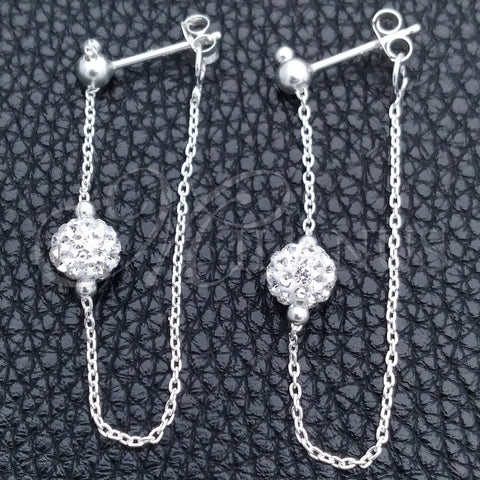 Arete Largo 02.399.0045 Plata Rodinada, Diseño de Corazón, con Cristal Blanca, Pulido, Tono Plateado