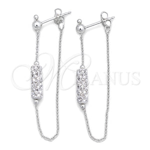 Arete Largo 02.399.0045 Plata Rodinada, Diseño de Bola, con Cristal Blanca, Pulido, Tono Plateado