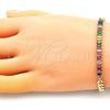 Pulsera Elegante 03.130.0010.1.08 Oro Laminado, Diseño de Miami Cubana y Baguette, con Multicolor Zirconia Cubica, Pulido, Tono Dorado (05 MM Thickness, 8 Inches Length)