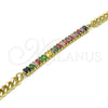 Pulsera Elegante 03.130.0010.1.08 Oro Laminado, Diseño de Miami Cubana y Baguette, con Multicolor Zirconia Cubica, Pulido, Tono Dorado (05 MM Thickness, 8 Inches Length)