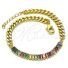Pulsera Elegante 03.130.0010.1.08 Oro Laminado, Diseño de Miami Cubana y Baguette, con Multicolor Zirconia Cubica, Pulido, Tono Dorado (05 MM Thickness, 8 Inches Length)