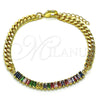 Pulsera Elegante 03.130.0010.1.08 Oro Laminado, Diseño de Miami Cubana y Baguette, con Multicolor Zirconia Cubica, Pulido, Tono Dorado (05 MM Thickness, 8 Inches Length)