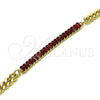 Pulsera Elegante 03.130.0010.2.08 Oro Laminado, Diseño de Miami Cubana y Baguette, con Granate Zirconia Cubica, Pulido, Tono Dorado (05 MM Thickness, 8 Inches Length)
