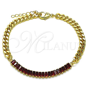 Pulsera Elegante 03.130.0010.2.08 Oro Laminado, Diseño de Miami Cubana y Baguette, con Granate Zirconia Cubica, Pulido, Tono Dorado (05 MM Thickness, 8 Inches Length)