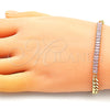 Pulsera Elegante 03.130.0010.3.07 Oro Laminado, Diseño de Miami Cubana y Baguette, con Rosado Zirconia Cubica, Pulido, Tono Dorado (05 MM Thickness, 7 Inches Length)