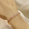 Pulsera Elegante 03.130.0010.3.07 Oro Laminado, Diseño de Miami Cubana y Baguette, con Rosado Zirconia Cubica, Pulido, Tono Dorado (05 MM Thickness, 7 Inches Length)