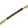 Pulsera Elegante 03.130.0010.4.07 Oro Laminado, Diseño de Miami Cubana y Baguette, con Negro Zirconia Cubica, Pulido, Tono Dorado (05 MM Thickness, 7 Inches Length)