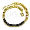 Pulsera Elegante 03.130.0010.4.07 Oro Laminado, Diseño de Miami Cubana y Baguette, con Negro Zirconia Cubica, Pulido, Tono Dorado (05 MM Thickness, 7 Inches Length)