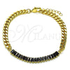 Pulsera Elegante 03.130.0010.4.07 Oro Laminado, Diseño de Miami Cubana y Baguette, con Negro Zirconia Cubica, Pulido, Tono Dorado (05 MM Thickness, 7 Inches Length)