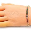 Pulsera Elegante 03.130.0011.1.08 Oro Laminado, Diseño de Paperclip y Baguette, con Multicolor Zirconia Cubica, Pulido, Tono Dorado (04 MM Thickness, 8 Inches Length)