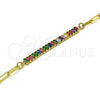 Pulsera Elegante 03.130.0011.1.08 Oro Laminado, Diseño de Paperclip y Baguette, con Multicolor Zirconia Cubica, Pulido, Tono Dorado (04 MM Thickness, 8 Inches Length)