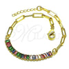 Pulsera Elegante 03.130.0011.1.08 Oro Laminado, Diseño de Paperclip y Baguette, con Multicolor Zirconia Cubica, Pulido, Tono Dorado (04 MM Thickness, 8 Inches Length)