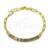 Pulsera Elegante 03.130.0011.1.08 Oro Laminado, Diseño de Paperclip y Baguette, con Multicolor Zirconia Cubica, Pulido, Tono Dorado (04 MM Thickness, 8 Inches Length)