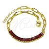 Pulsera Elegante 03.130.0011.2.08 Oro Laminado, Diseño de Paperclip y Baguette, con Granate Zirconia Cubica, Pulido, Tono Dorado (04 MM Thickness, 8 Inches Length)