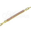 Pulsera Elegante 03.130.0011.3.07 Oro Laminado, Diseño de Paperclip y Baguette, con Rosado Zirconia Cubica, Pulido, Tono Dorado (04 MM Thickness, 7 Inches Length)
