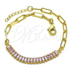 Pulsera Elegante 03.130.0011.3.07 Oro Laminado, Diseño de Paperclip y Baguette, con Rosado Zirconia Cubica, Pulido, Tono Dorado (04 MM Thickness, 7 Inches Length)