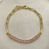 Pulsera Elegante 03.130.0011.3.07 Oro Laminado, Diseño de Paperclip y Baguette, con Rosado Zirconia Cubica, Pulido, Tono Dorado (04 MM Thickness, 7 Inches Length)