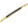 Pulsera Elegante 03.130.0011.4.07 Oro Laminado, Diseño de Paperclip y Baguette, con Negro Zirconia Cubica, Pulido, Tono Dorado (04 MM Thickness, 7 Inches Length)