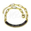 Pulsera Elegante 03.130.0011.4.07 Oro Laminado, Diseño de Paperclip y Baguette, con Negro Zirconia Cubica, Pulido, Tono Dorado (04 MM Thickness, 7 Inches Length)