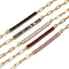 Pulsera Elegante 03.130.0011.4.07 Oro Laminado, Diseño de Paperclip y Baguette, con Negro Zirconia Cubica, Pulido, Tono Dorado (04 MM Thickness, 7 Inches Length)