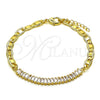 Pulsera Elegante 03.130.0012.08 Oro Laminado, Diseño de Mariner y Baguette, con Blanca Zirconia Cubica, Pulido, Tono Dorado (05 MM Thickness, 8 Inches Length)