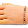 Pulsera Elegante 03.130.0012.1.08 Oro Laminado, Diseño de Mariner y Baguette, con Multicolor Zirconia Cubica, Pulido, Tono Dorado (05 MM Thickness, 8 Inches Length)
