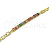 Pulsera Elegante 03.130.0012.1.08 Oro Laminado, Diseño de Mariner y Baguette, con Multicolor Zirconia Cubica, Pulido, Tono Dorado (05 MM Thickness, 8 Inches Length)