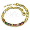 Pulsera Elegante 03.130.0012.1.08 Oro Laminado, Diseño de Mariner y Baguette, con Multicolor Zirconia Cubica, Pulido, Tono Dorado (05 MM Thickness, 8 Inches Length)