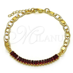 Pulsera Elegante 03.130.0012.2.08 Oro Laminado, Diseño de Mariner y Baguette, con Granate Zirconia Cubica, Pulido, Tono Dorado (05 MM Thickness, 8 Inches Length)