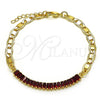 Pulsera Elegante 03.130.0012.2.08 Oro Laminado, Diseño de Mariner y Baguette, con Granate Zirconia Cubica, Pulido, Tono Dorado (05 MM Thickness, 8 Inches Length)