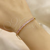 Pulsera Elegante 03.130.0012.3.08 Oro Laminado, Diseño de Mariner y Baguette, con Rosado Zirconia Cubica, Pulido, Tono Dorado (05 MM Thickness, 8 Inches Length)